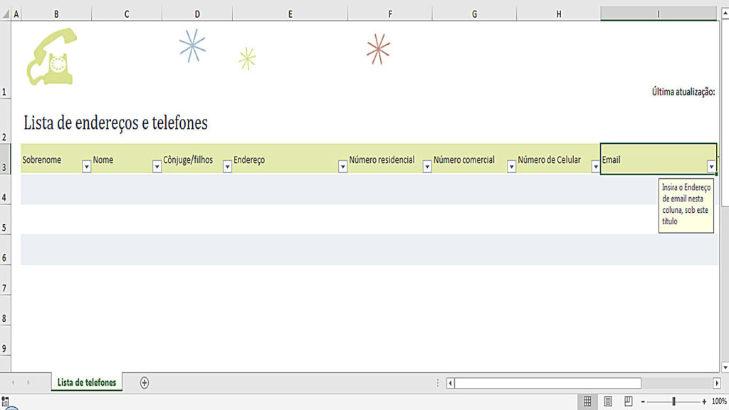 modelo excel de lista de contatos