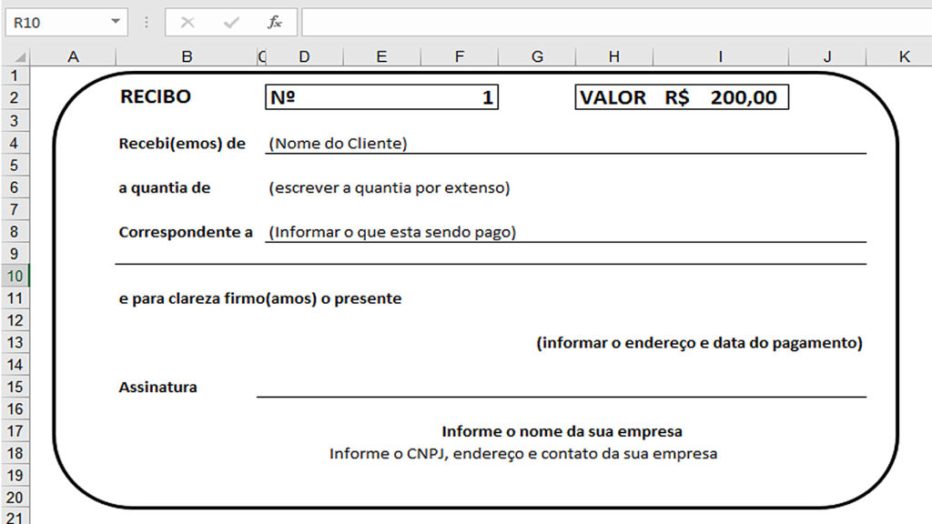 Modelo De Recibo Planilha Excel Para Emitir Recibos B 7576