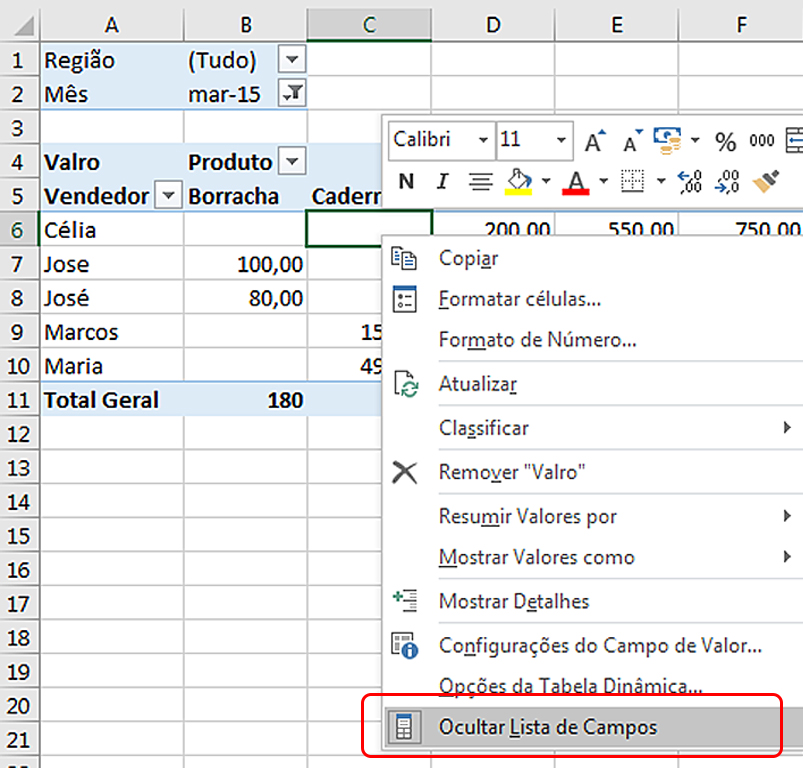 Tabela dinâmica no Excel