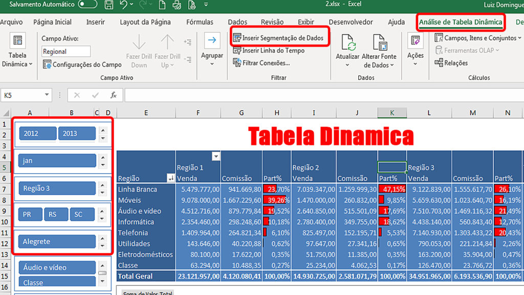 Segmentação de Dados no Excel é um filtro avançado para consultas