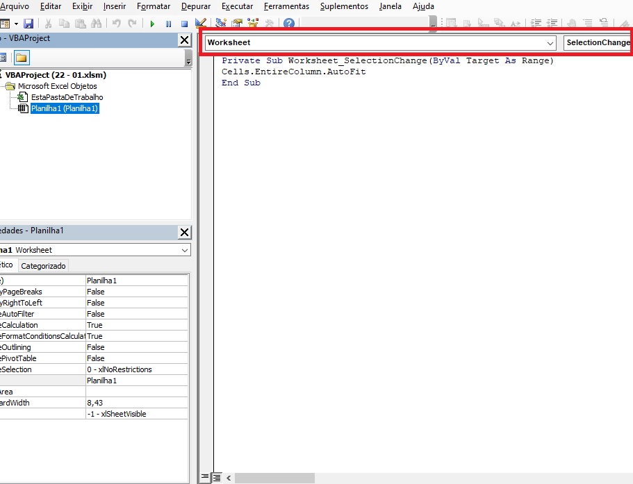 Largura automática das colunas no Excel