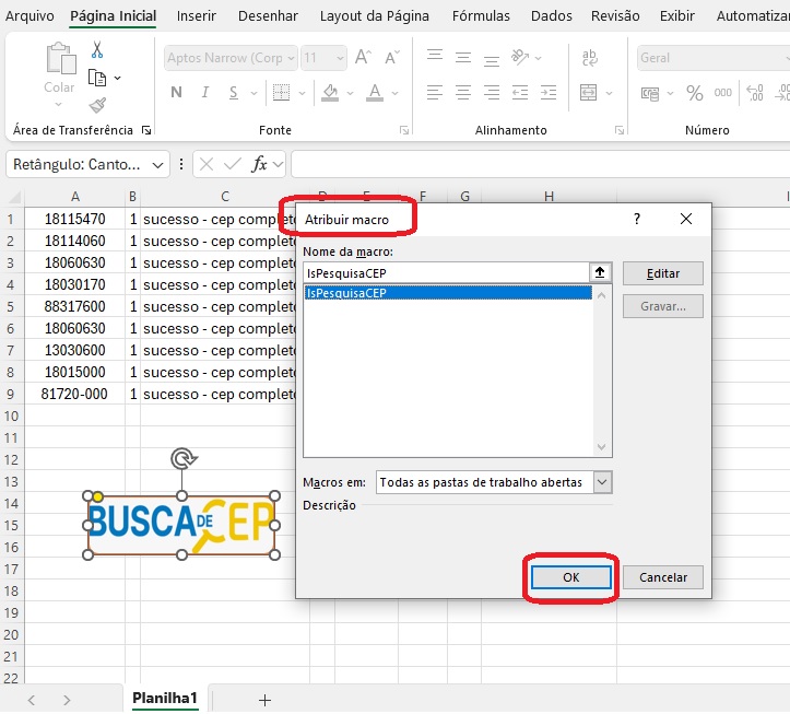 Localizar cep automático no Excel