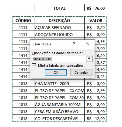 Função subtotal no Excel