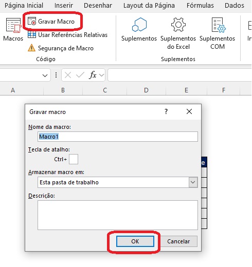 Macros para armazenar dados no Excel