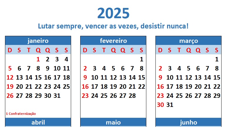 Calendário anual no Excel